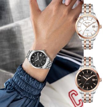 RHYTHM 麗聲 日本跳色錶框錶帶日期顯示自動鋼帶機械錶-A1302 (休閒設計機械錶)
