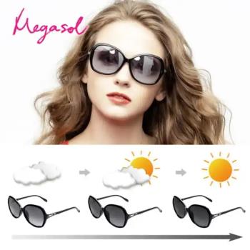 【MEGASOL】精緻水鑽簍空古典偏光太陽眼鏡(感光智能變色日夜全天候適用-BS1829)