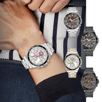 RHYTHM 麗聲 炫渦造型閃耀時尚雙眼不鏽鋼手錶-大錶款S1404