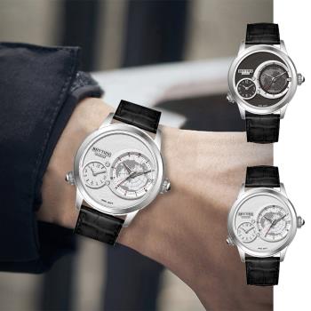RHYTHM 麗聲 簡約世界地圖時尚風格日期顯示皮革手錶-I1503(文青時尚)