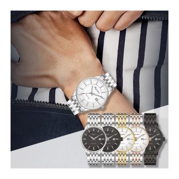 RHYTHM 麗聲 時尚紳士商務簡約款不鏽鋼光動能手錶-ES1404(簡約日期顯示)