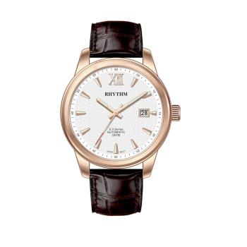 RHYTHM 麗聲 簡約時尚高級紳士日期顯示皮革自動機械錶-AV1503L(純潔白色時尚皮革機械錶)