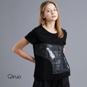 【Qiruo 奇若】春夏黑色拼圖短袖上衣1253A 酷造型女裝