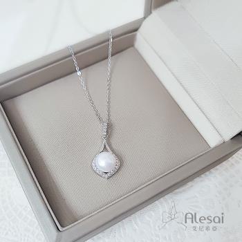 Alesai 艾尼希亞 925純銀 淡水珍珠項鍊 鋯石項鍊