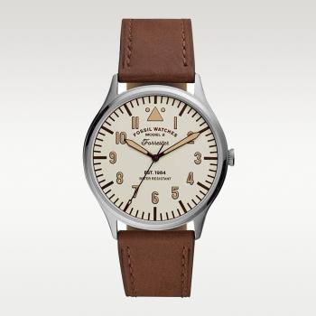 Fossil 男士 42 毫米三針米色錶盤棕色皮革手錶 FS5629