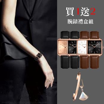 【HANNAH MARTIN】日本機芯 輕奢ins方形防水皮革帶腕錶(HM-108)