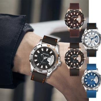 RHYTHM 麗聲 酷炫錶圈賽車風格日期顯示親膚橡膠錶帶手錶-TQ1701(潛水錶)