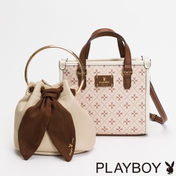 PLAYBOY - 方形手提包附長背帶 Oat milk 燕麥奶兔兔系列 - 卡其色