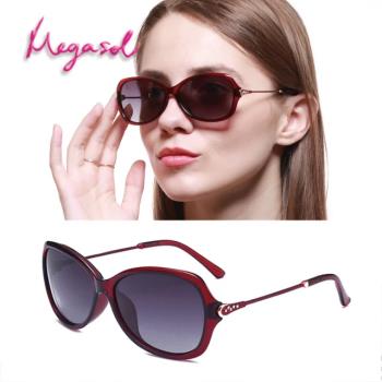 MEGASOL UV400防眩偏光太陽眼鏡時尚中框墨鏡(經典橢圓框水鑽魔杖鏡架5501多色選)
