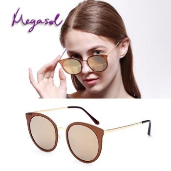 MEGASOL UV400防眩偏光太陽眼鏡時尚貓眼墨鏡(時尚流行貓眼圓框鏡架1629多色選)