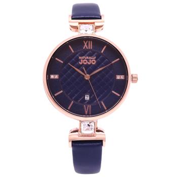 NATURALLY JOJO 都會LADY風格優質皮革腕錶-藍色-JO96972-55R