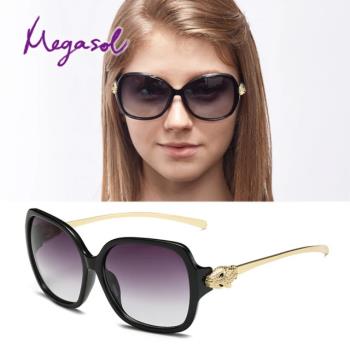 MEGASOL UV400防眩偏光太陽眼鏡時尚大框墨鏡(華麗豹頭立體雕刻鏡架2078多色選)