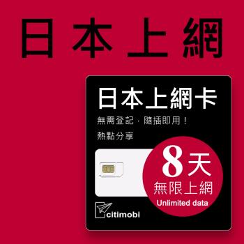日本上網卡 - 8天吃到飽 每日高速1GB(可熱點分享)