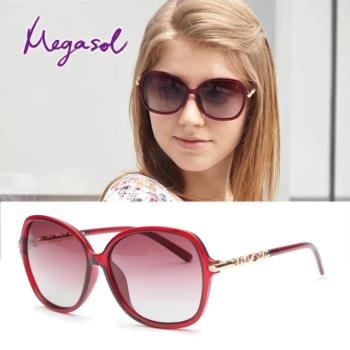MEGASOL UV400防眩偏光太陽眼鏡時尚大框墨鏡(鏤空華麗雕刻鏡架P61002多色選)