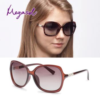 MEGASOL UV400防眩偏光太陽眼鏡時尚大框墨鏡(經典大方框水鑽鏡架P1870多色選)