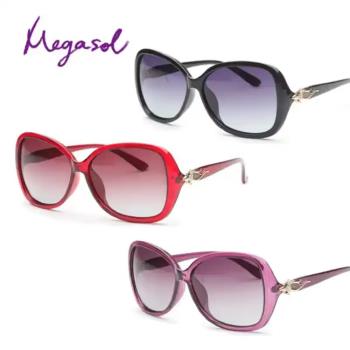 【MEGASOL】UV400防眩偏光太陽眼鏡時尚大框墨鏡(魔幻狐媚水鑽鏡架P1842多色選)