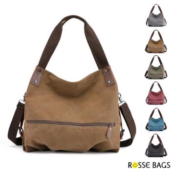 【Rosse Bags】純色時尚休閒手提大容量帆布包(現+預 黑色／棕色／藍色／灰色／紅色／軍綠色)