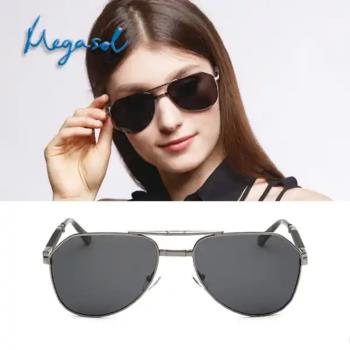 【MEGASOL】寶麗萊UV400偏光金屬摺疊太陽眼鏡(帥氣質經典摺疊款344Z-多選)