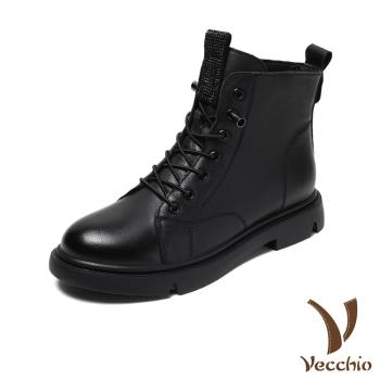 【VECCHIO】馬丁靴 真皮馬丁靴/全真皮頭層牛皮閃耀亮片飾帶造型馬丁靴 黑
