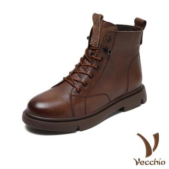 【VECCHIO】馬丁靴 真皮馬丁靴/全真皮頭層牛皮閃耀亮片飾帶造型馬丁靴 棕