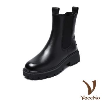 【VECCHIO】短靴 真皮短靴/全真皮頭層牛皮舒適經典百搭切爾西短靴 黑