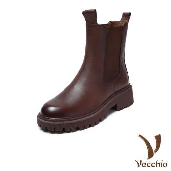 【VECCHIO】短靴 真皮短靴/全真皮頭層牛皮舒適經典百搭切爾西短靴 棕