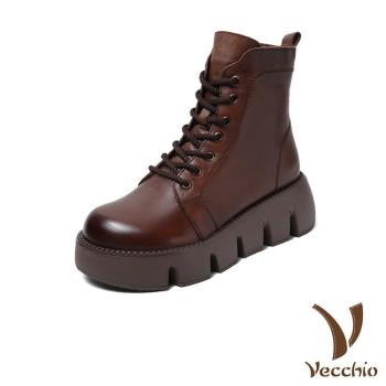 【VECCHIO】馬丁靴 厚底馬丁靴/全真皮頭層牛皮復古鬆糕厚底百搭馬丁靴 棕
