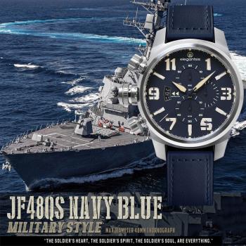 elegantsis 愛樂時 JF48QS-陸海空三軍大錶徑三眼計時手錶-海軍藍/48mm ELJF48QS-OU06LC