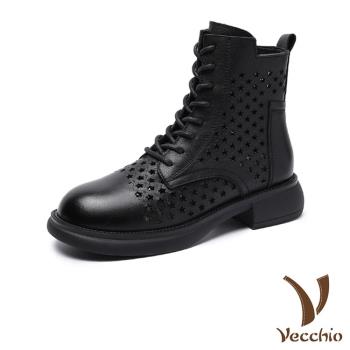 【VECCHIO】馬丁靴 真皮馬丁靴/全真皮頭層牛皮縷空星星透氣個性馬丁靴 黑