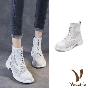 【VECCHIO】馬丁靴 真皮馬丁靴/全真皮頭層牛皮透氣網紗拼接時尚馬丁靴 白