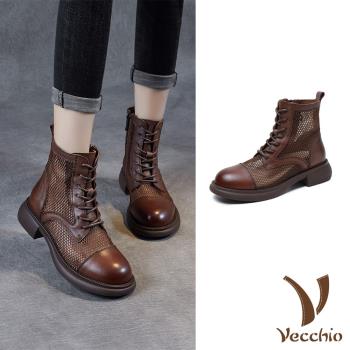 【VECCHIO】馬丁靴 真皮馬丁靴/全真皮頭層牛皮透氣網紗拼接時尚馬丁靴 棕