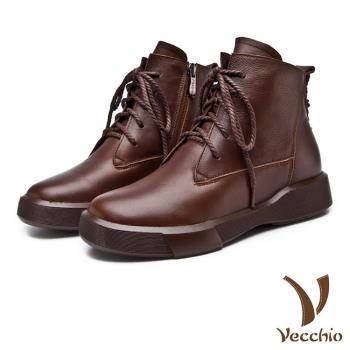 【VECCHIO】短靴 平底短靴/全真皮頭層牛皮時尚百搭舒適平底休閒短靴 棕