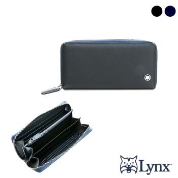 Lynx - 美國山貓精選牛皮十字紋8卡加厚拉鍊長夾-共2色