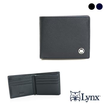 Lynx - 美國山貓進口精選牛皮十字紋9卡中間翻拉鍊雙鈔短夾-共2色