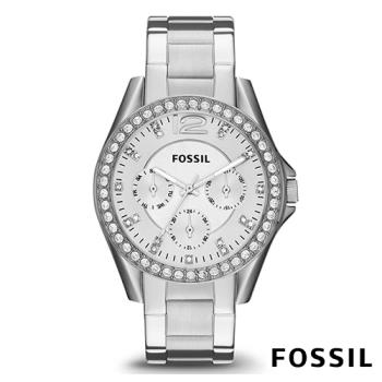 FOSSIL 典藏皇室點鑽鋼帶石英女錶(ES3202)-白色x38mm 