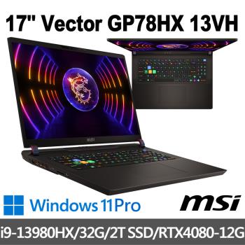 (送:500G固態行動碟)msi Vector GP78HX 13VH-451TW(i9-13980HX/32G/2T SSD/RTX4080-12G