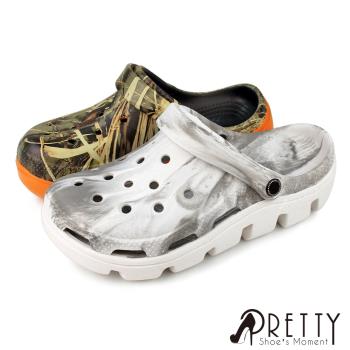 Pretty 男女 女大尺碼 洞洞鞋 雨鞋 防水鞋 布希鞋 拖鞋 涼鞋 穆勒鞋 迷彩 兩穿式U38-00865