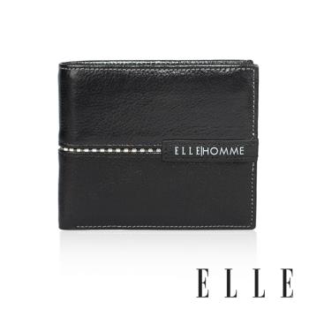 【ELLE HOMME】ELLE時尚真皮經典款 皮夾/男夾/短夾(黑色)