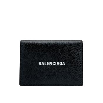 Balenciaga 品牌Logo牛皮暗釦對開卡片夾(645508-黑)