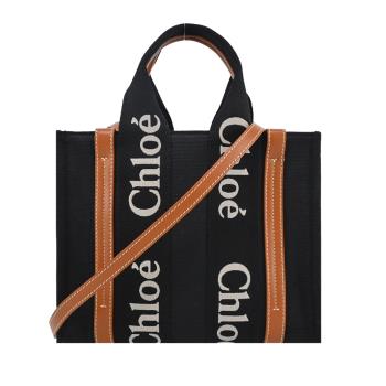 Chloe Woody tote bag 新款帆布兩用托特包(小號/黑X橘)