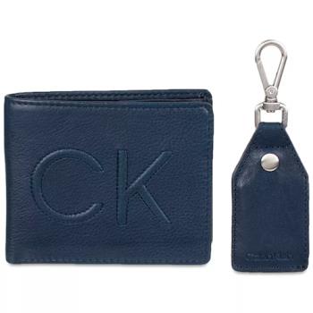 CK 2023男時尚CK標深藍色皮夾鑰匙組