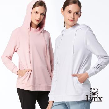 【Lynx Golf】首爾高桿風格！女款法國毛巾布混紡材質口袋造型長版帽T長袖圓領POLO衫/高爾夫球衫(二色)