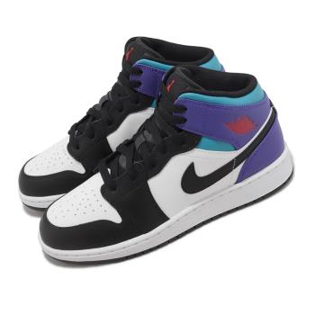 Nike 休閒鞋 Air Jordan 1 Mid GS 大童 女鞋 白 葡萄紫 黑 AJ1 DQ8423-154