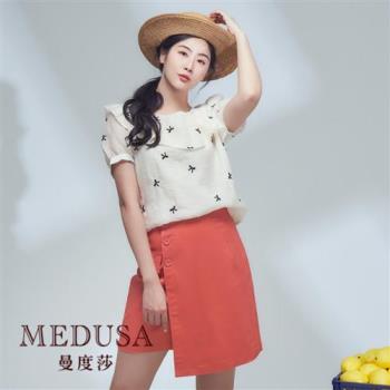 現貨【MEDUSA 曼度莎】ICare 光澤感蝴蝶結方領上衣（F）｜女上衣 短袖上衣