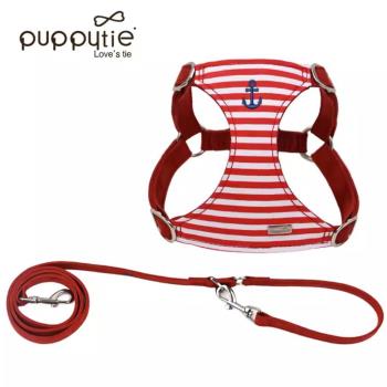  puppytie 海軍風 水手紅 XS 寵物胸背帶+牽繩組 (狗胸背 貓胸背 背心胸背 防暴衝 可調節)