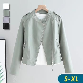 【CHACO】/預購/韓系時尚立領修身短版質感PU皮夾克外套#PY2163