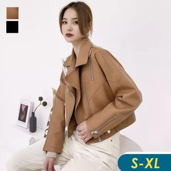 【CHACO】/預購/韓系洋氣大翻領短版質感PU皮衣夾克外套#PY2108