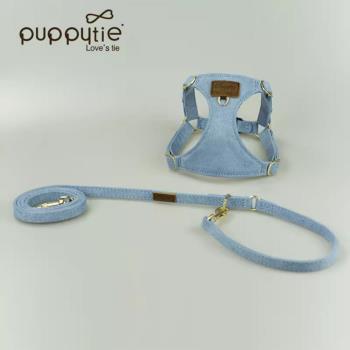  puppytie  藍色 粉藍CP M 寵物胸背帶+牽繩組 (狗胸背 貓胸背 背心胸背 防暴衝 可調節)