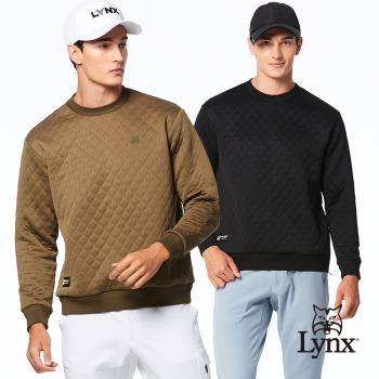 【Lynx Golf】首爾高桿風格！男款日本進口面料保暖舒適造型壓線大學T長袖圓領POLO衫(二色)