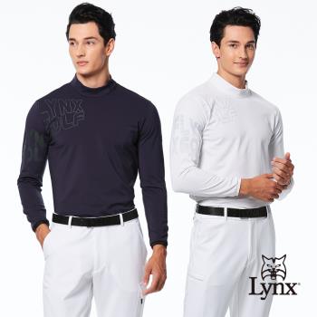 【Lynx Golf】首爾高桿風格！男款合身版內刷毛環保素材吸排抗UV側開拉鍊特殊造型長袖POLO衫(二色)